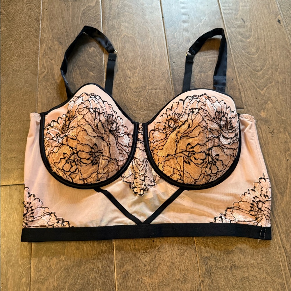 Auden Black and Blush Floral Lace Bra